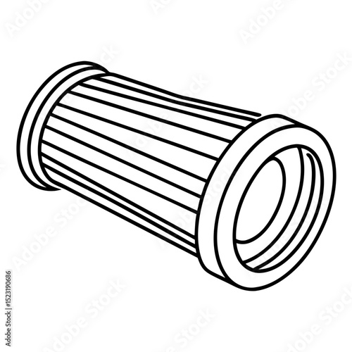 Cylindrical filter element design.  Detailed illustration of a pleated filter component.  This filter element is perfect for industrial diagrams and technical illustrations.