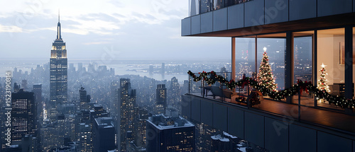 Snowy New York City Skyline at Christmastime