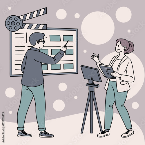 Filmmaking teamwork storyboard collaboration illustration