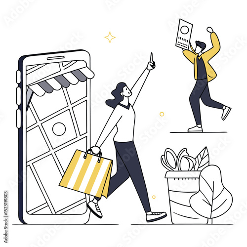 Mobile digital shopping illustration
