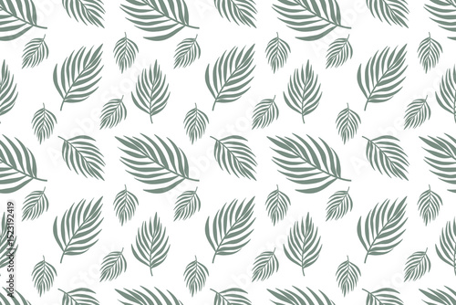 Tropical botanical pattern featuring continuous exotic palm leaves. Vintage-inspired foliage background in vector format for various creative uses