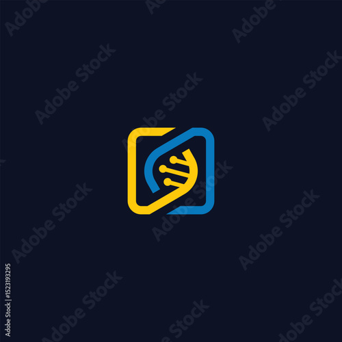DNA Helix in Blue and Yellow Square