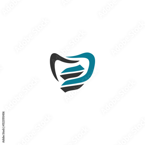 Stylized tooth design with dark and blue lines
