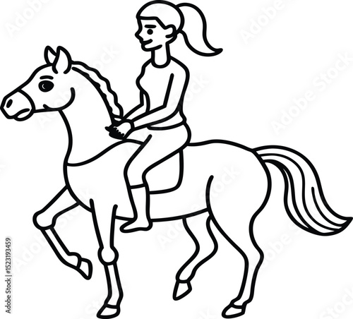 Deathly Equestrian Woman Riding Horse Minimal Line Art