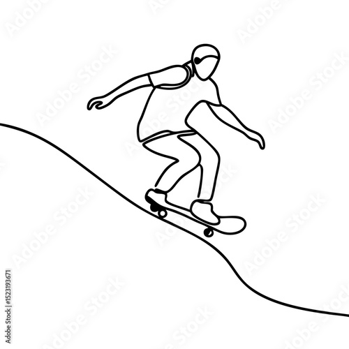 Person skateboarding downhill. Dynamic illustration of person riding skateboard down slope.  Person skillfully maneuvers skateboard downhill. Image perfect for sports publications,