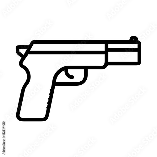 Detailed side view of pistol firearm. Gun illustration shows clear design and structure.  This pistol image is perfect for military, police, or security training materials.