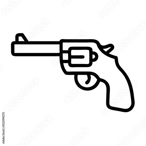 Open cylinder revolver illustration. Detailed drawing of revolver with open cylinder showing cartridges. Revolver graphic for western theme designs, law enforcement publications,