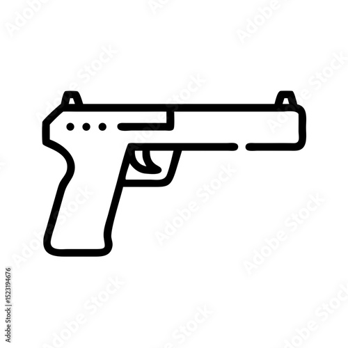 Suppressed pistol firearm with silencer attached.  High-quality image of handgun with suppressor for tactical or military applications. This suppressed pistol graphic is perfect for security,