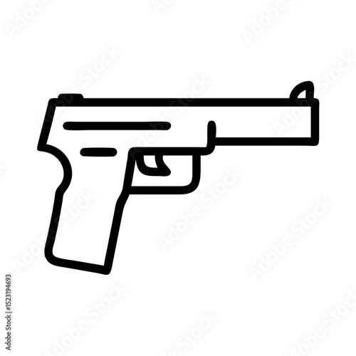 Suppressed pistol design.  Detailed illustration of handgun with silencer attached.  High-quality image of silenced pistol perfect for law enforcement training materials.