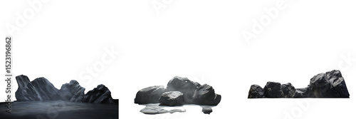 Set of White photographic backdrop with dramatic white spotlights positioned overhead, casting circular light spots and soft shadows on the floor on pure on transparent png background. Ai generated