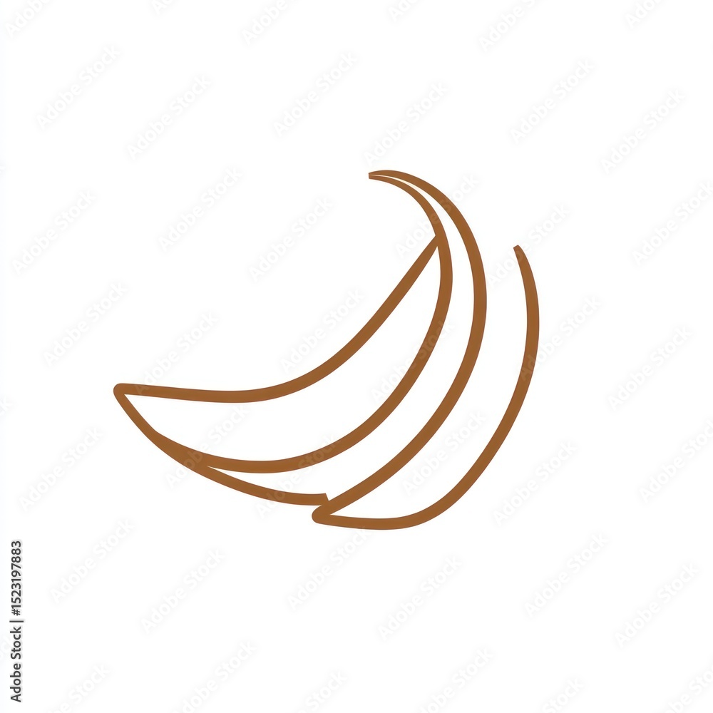 Obraz premium Simple, stylized, brown banana illustration. Two overlapping banana halves depicted in a crescent shape, outlined with a single, continuous line