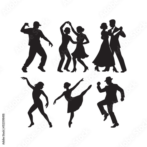 Dynamic group silhouettes of dancers and fitness enthusiasts, showcasing energetic and active movements.