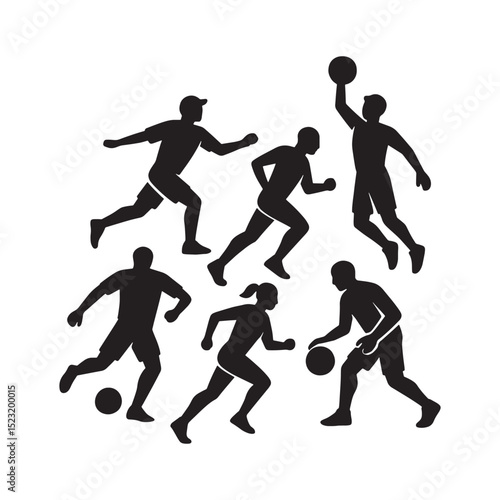Energetic sports silhouettes depicting basketball players in action, perfect for team sports and dynamic designs.