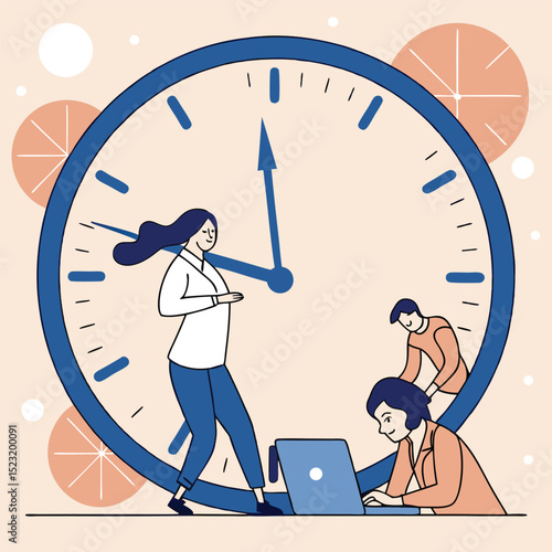 People working around large clock