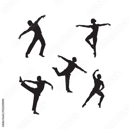 Graceful dance silhouettes in various poses, illustrating artistic expression and fluid body movements.