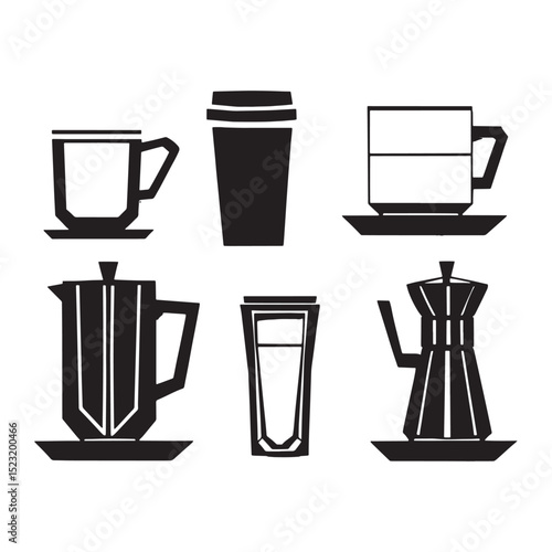 Silhouettes of coffee brewing equipment including French press and percolator, ideal for coffee enthusiasts.