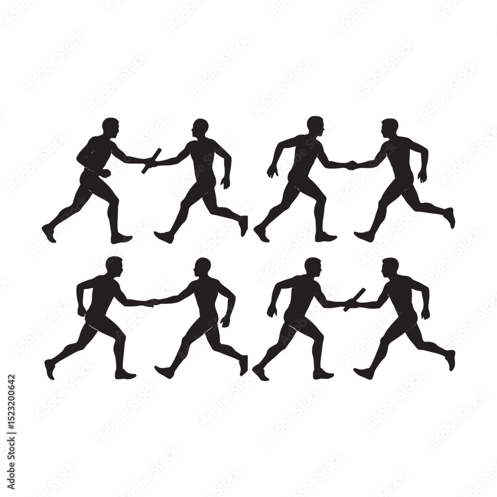 Fototapeta premium Silhouettes of people running and jogging in dynamic motion, perfect for fitness and active lifestyle themes.