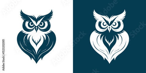 Wise Owl Duo: Contrasting Dark Blue and White Vector Illustration of Wisdom and Duality
