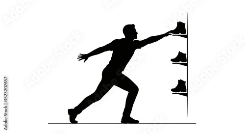  Silhouette of man reaching for shoes on shelf for personal goals concept