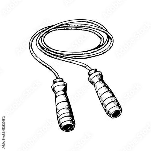 Jumping rope fitness equipment. Exercise jump rope with wooden handles. Classic jump rope design for fitness or lab research illustration. Perfect for fitness posters and workout guides.