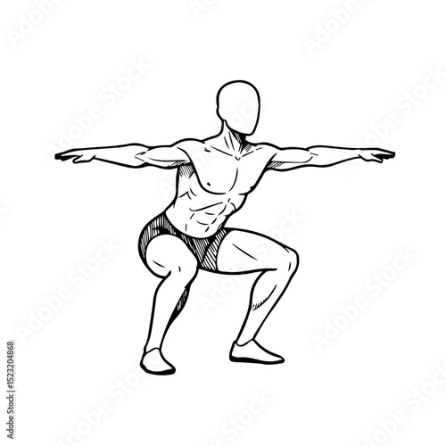 Fitness exercise isometric squat. Isometric squat position shows strong legs and core muscles. This isometric squat illustration is perfect for fitness guides, workout plans, and exercise posters.