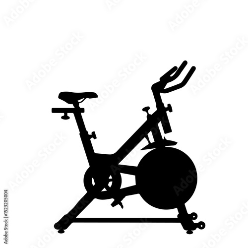 Spin bike silhouette, fitness equipment for cycling class.  Indoor cycling bike, perfect for cardio workout.  This spin bike image is ideal for fitness center brochures or gym advertising.