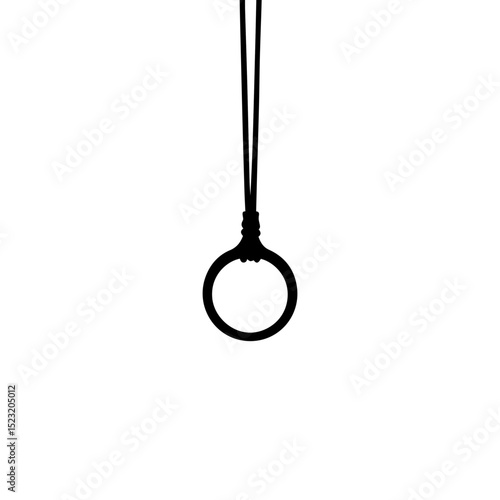 Gymnastic ring hanging from thin rope. Simple gymnastic ring is perfect for fitness training.  This minimalist image of gymnastic ring is ideal for fitness websites or gym advertising.
