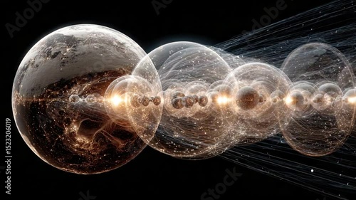 Abstract representation of multiple universes connected by wormholes in spacetime continuum