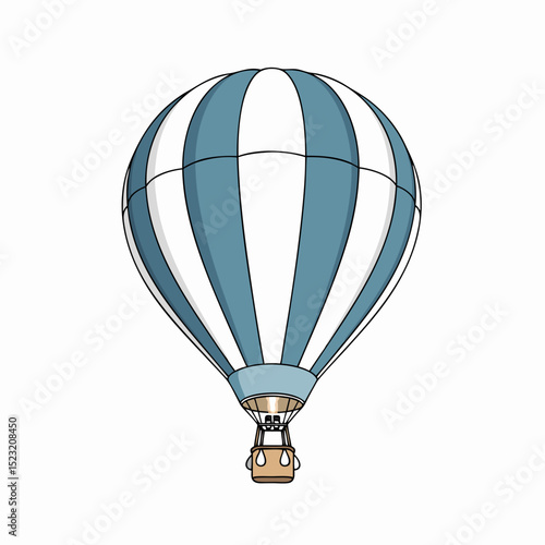 Vintage hot air balloon in blue and white striped design  