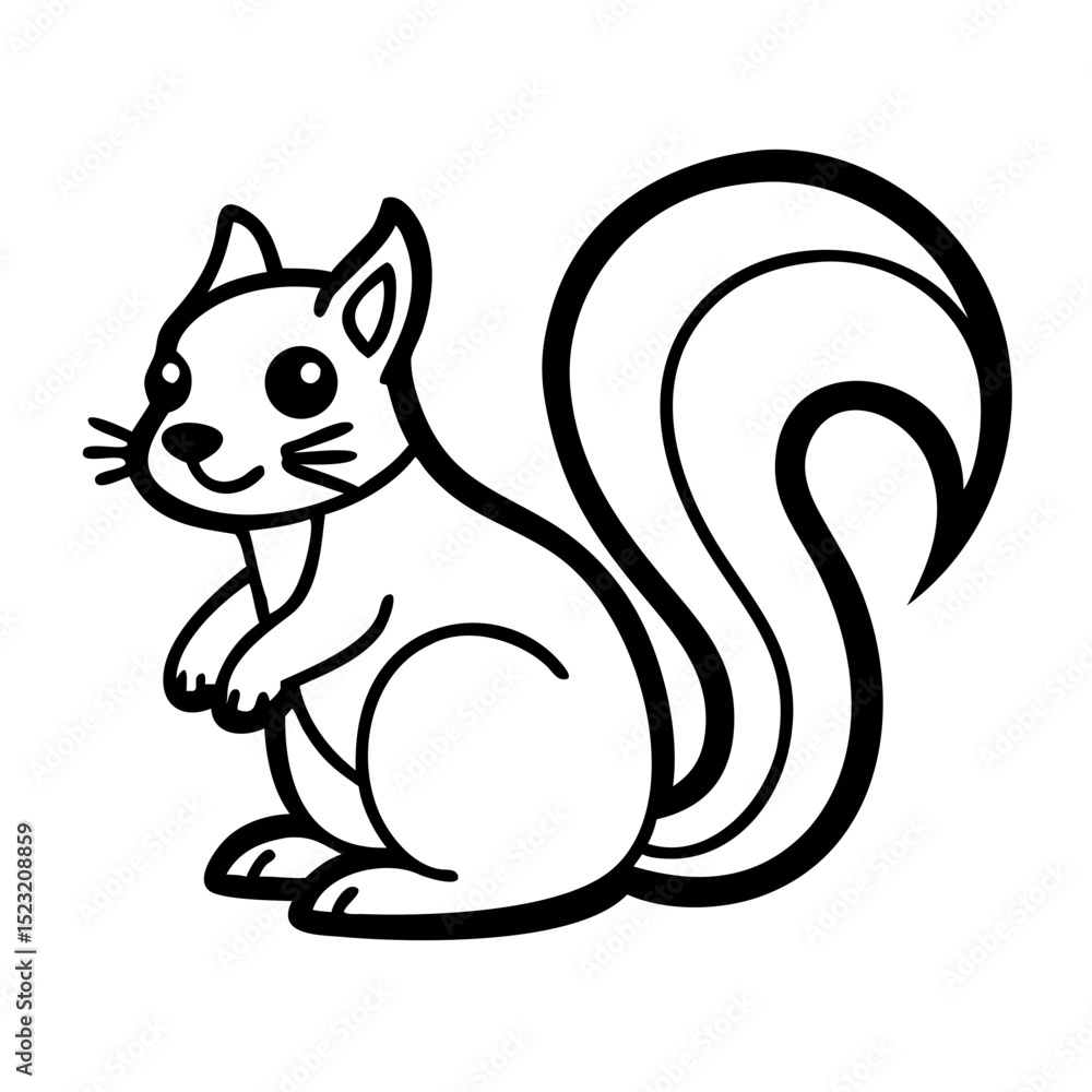 Cartoon squirrel with bushy tail sitting and looking curiously Cartoon squirrel with bushy tail sitting and looking curiously