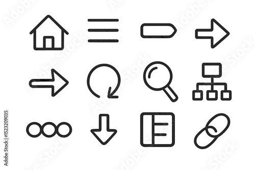 Collection of minimalist black icons on brown background