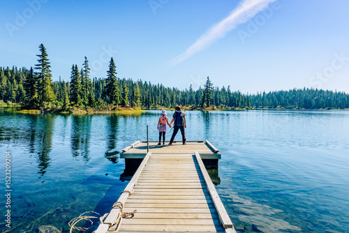 Family hiking, Paradise Meadows Loop Trail, Strathcona Provincial Park, Vancouver Island, BC, Canada