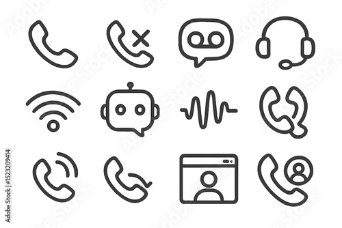Set of communication icons: phone, headset, chat, wi-fi, voice, profile
