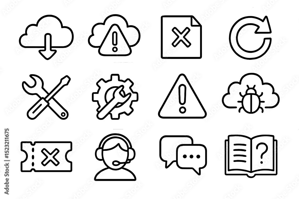 Fototapeta premium Cloud and technical support icons for digital interface and maintenance