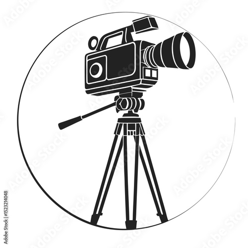 Vintage movie camera on tripod graphic