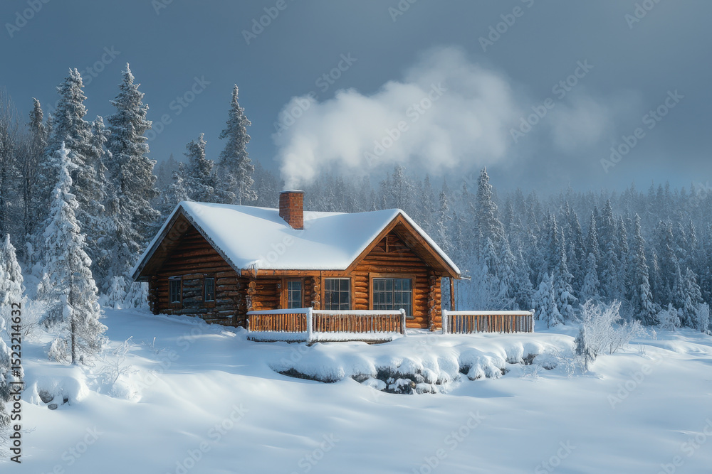 Log cabin surrounded by snow. Log cabin surrounded by snow.