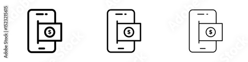 Send money smartphone icons in flat style. line art. vector illustration