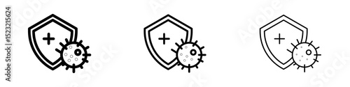 Shield virus icons in flat style. line art. vector illustration