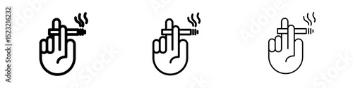 Hand holding cigarette icons in flat style. line art. vector illustration