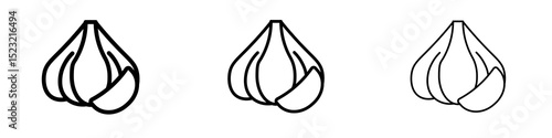 Garlic icons in flat style. line art. vector illustration
