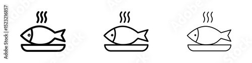 Cooked Fish icons in flat style. line art. vector illustration
