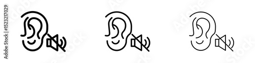 Ear deaf icons in flat style. line art. vector illustration