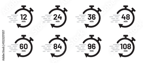 Stop watch icon set in black and white stroke lines . Timer vector icon set. Time measurement tools collection.