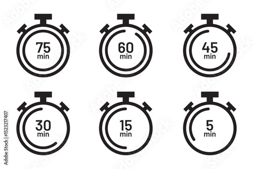 Set of timer, clock flat icon, and time management. Vector. Isolated on white background Modern icon set in a flat design. Timer icons