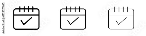 Check in calendar icons in flat style. line art. vector illustration
