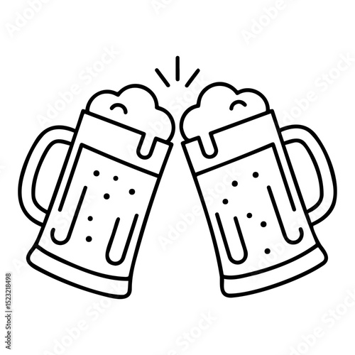 Clinking beer mugs with foam, minimalistic design for celebration and beverage concept