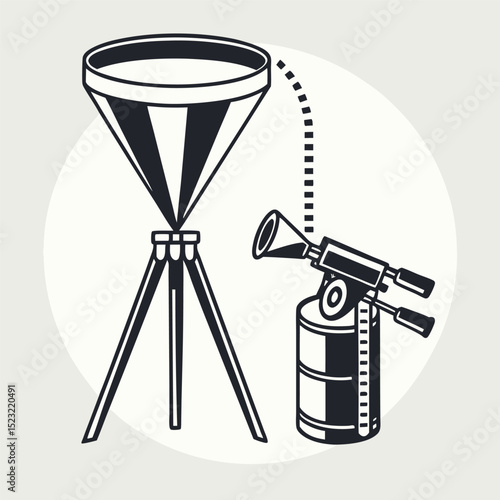Laboratory funnel and blowtorch illustration clean vector graphic