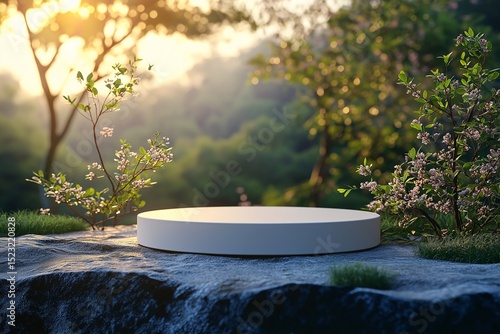 Minimalist Nature Background for Product Showcase with Spring Flowers and Greenery