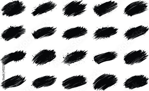 Collection of grungy Brush Stroke bundle with texture on transparent background