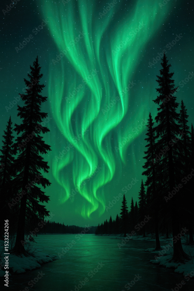 Naklejka premium A vibrant aurora lights up the night sky.